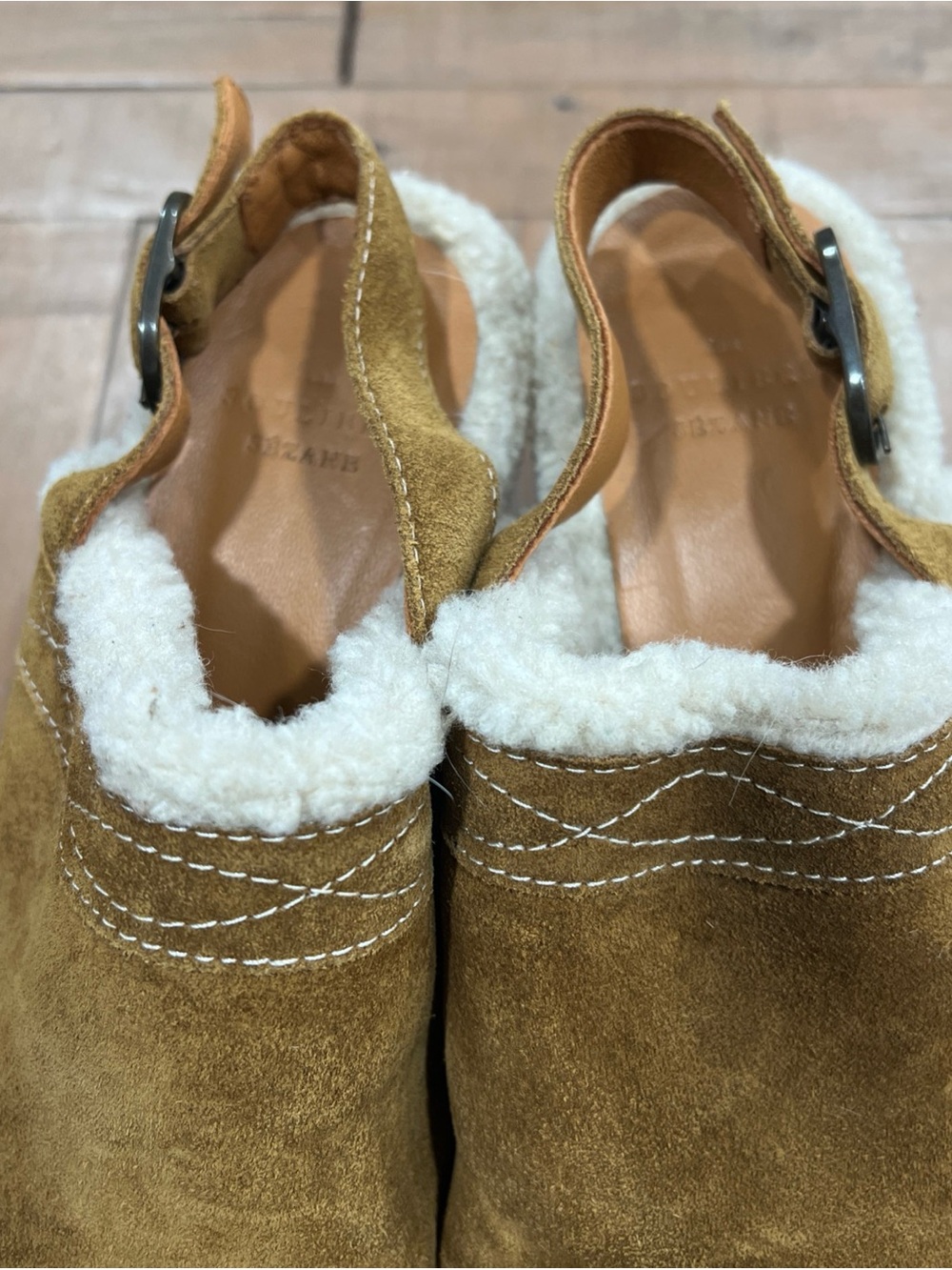 Sezane Taylor Heeled Clogs UK 36 US 5.5 Suede Shearling Lined Platform Buckle - Picture 4 of 13